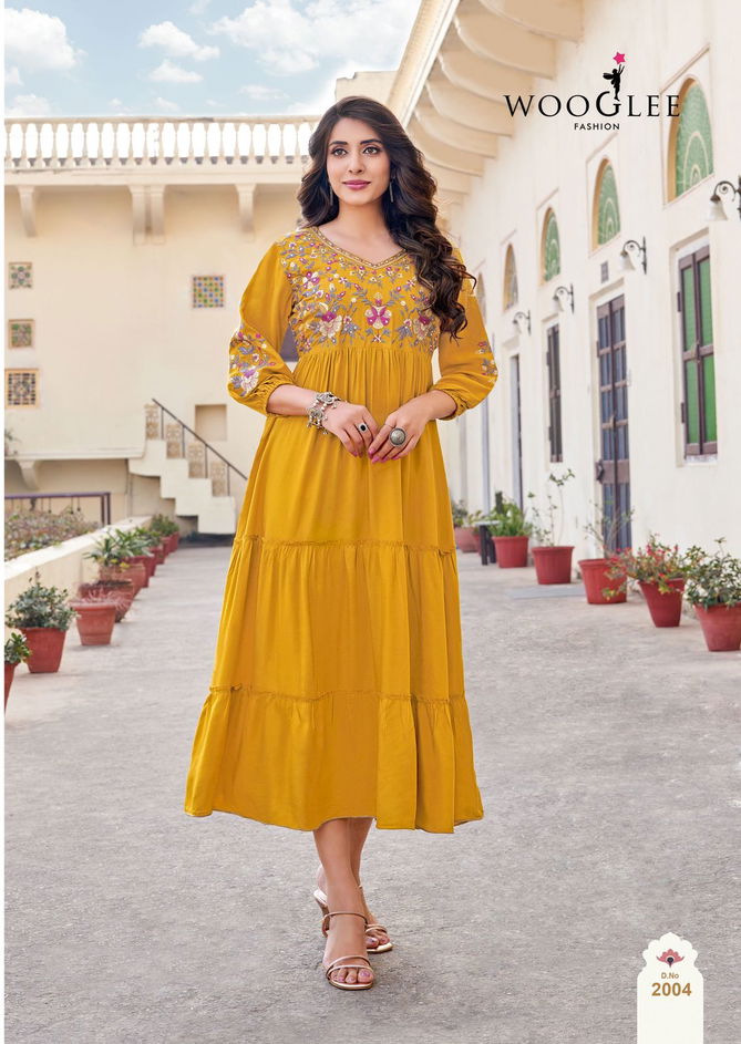 Aanchal By Wooglee Rayon Designer Kurtis Wholesale Shop In Surat
